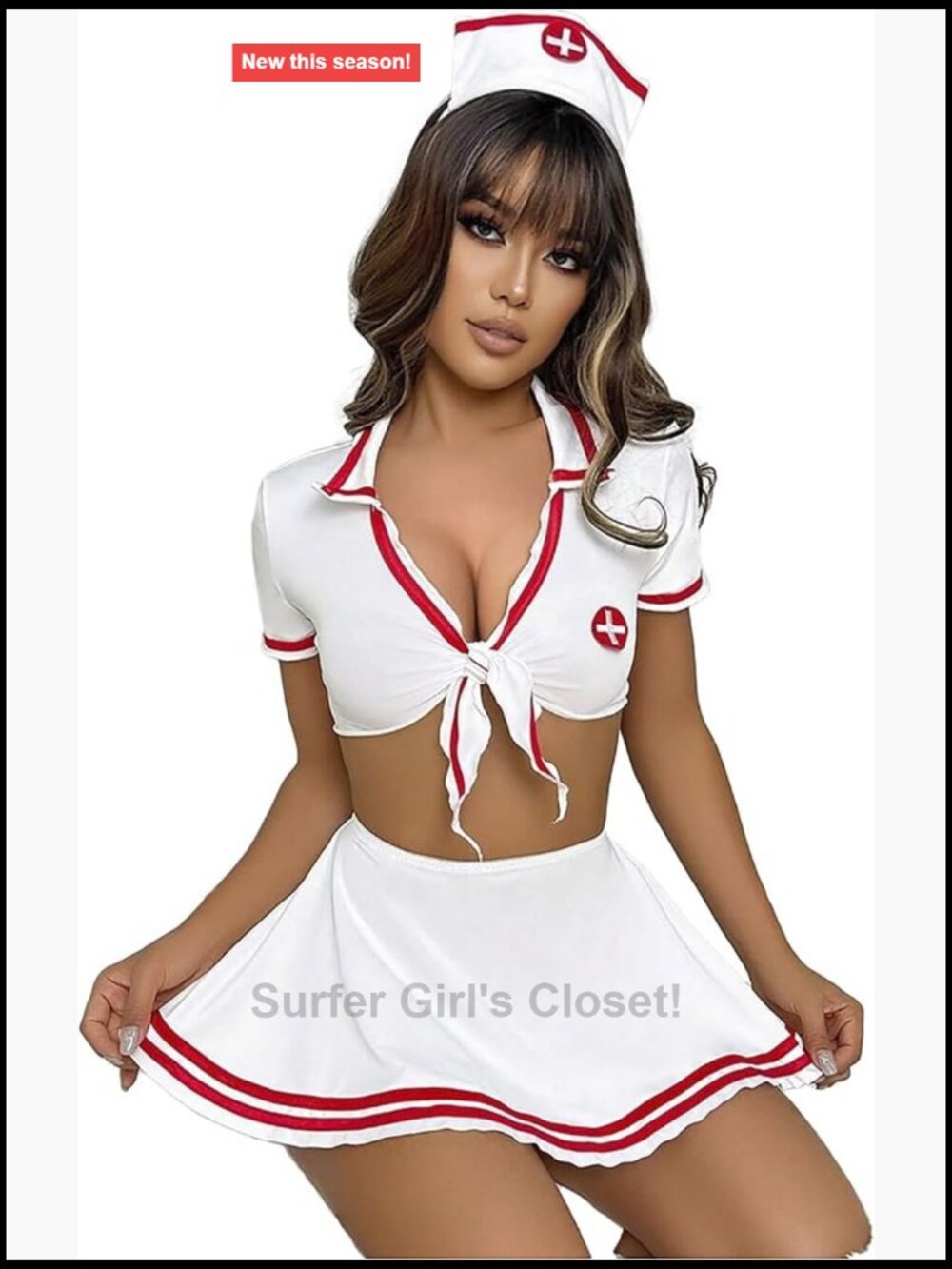 Women's Nurse Lingerie Set Crop Top Pleated Skirt Costume